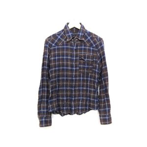チェックシャツ 襟ワイヤー 茶 紫 1