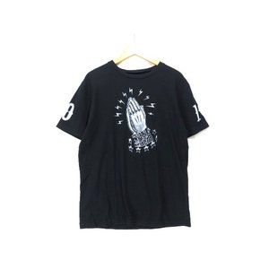 半袖Tシャツ 10周年 ローズタトゥー 合掌 プリント 黒 L