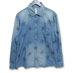 長袖デニムシャツ 星柄 スナップボタン 柄 denim shirt スター ダメージ加工 コットン 綿 インディゴ 3