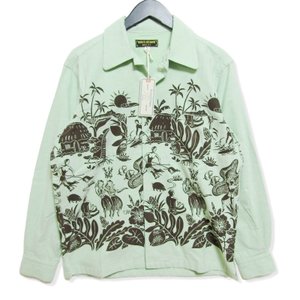 HORIZONTAL HAWAIIAN NEL SHIRT NS-2004 長袖アロハシャツ グリーン 緑 M