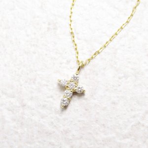 ネックレス ダイヤモンド K18YG 750 クロス ペンダント 0.09ct