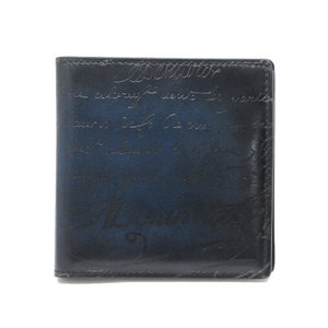 二つ折り財布 カリグラフィー REWA ネイビー ブルー 紺 小銭入れあり ウォレット レザー 