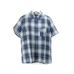 半袖ワークシャツ チェック リネンシャツ ネイビー 3