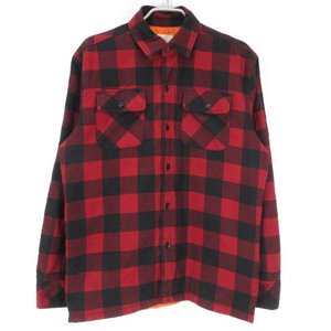 長袖ワークシャツ フランネル キルティング サイドジップ シャツジャケット 赤 黒 S