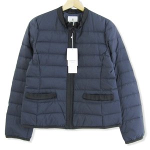 未使用 LANVIN en Bleu グログラントリミングダウンジャケット ラ 紺 38 レディース