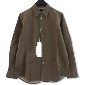 美品 有松塩縮加工リネンシャツ yc41 長袖シャツ BROWN KHAKI 2 タグ付 メンズ