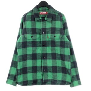 長袖チェックシャツ CPOシャツ バッファローチェック ネルシャツ コットン グリーン 緑 L