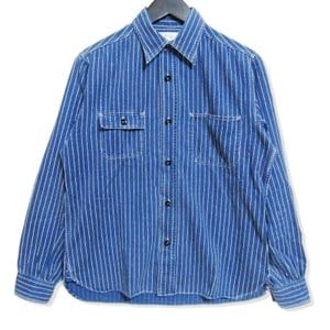 長袖ワークシャツ 8.5oz. WABASH STRIPE WORK SHIRT 青 S メンズ