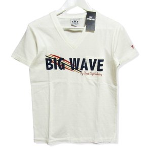 良品 半袖Tシャツ TCS-S1511 S/S ラフィー天竺 プリント Vネック BIGWAVE 白 S タグ付き メンズ