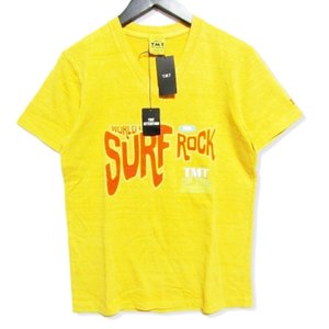 美品 半袖Tシャツ プリント Vネック SURF ROCK イエロー M タグ付 メンズ