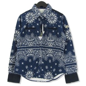 未使用 長袖ワークシャツ  L/SL BANDANA PRINT SHIRTS 紺 S タグ付き メンズ