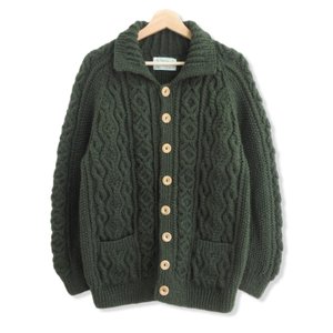 カーディガン 3A アランニット 緑タグ ARAN KNIT CARDIGAN