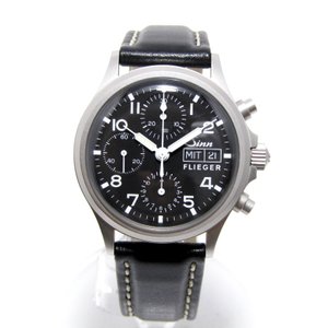 356.FLIEGER パイロット クロノグラフ フリーガー 自動巻き レザーベルト メンズ ブラック 