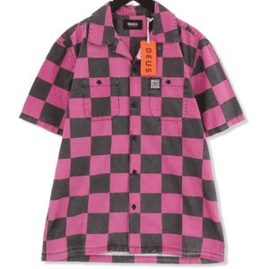 未使用 Senna Check Shirt DMS95325 チェック柄 半袖シャツ オープンカラー ピンク M