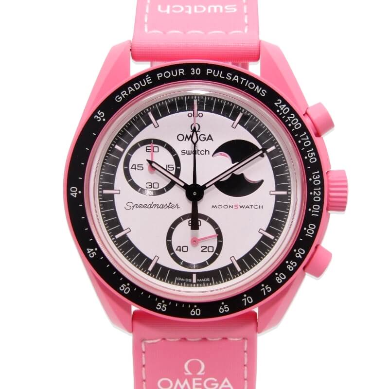 オメガMISSION TO THE PINK MOONPHASE PK 買取/49000 販売/60000 状態/S サイズ/ 説明/実用的なクロノグラフ機能搭載のMISSION TO THE PINK MOONPHASE。暗闇で鮮やかな買取